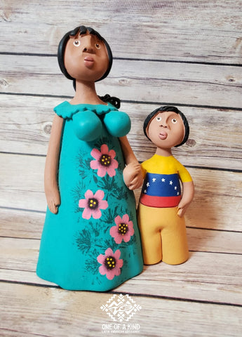 Mother & Son Venezuelan Clay Doll Pair