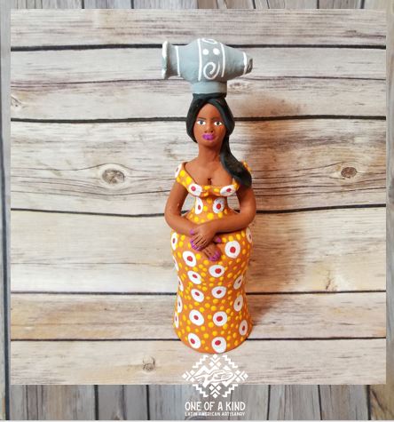 Small Clay Woman Doll Orange/White
