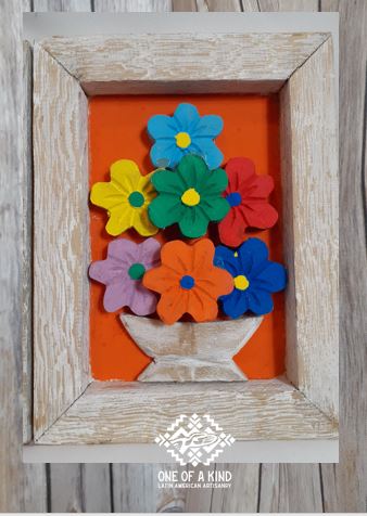 Small Wood Flower Artisanry / Orange flowers Wall Art