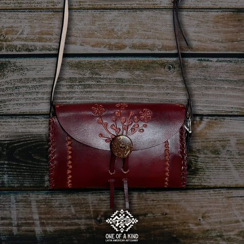 Small Handstitched Red Leather Handbag
