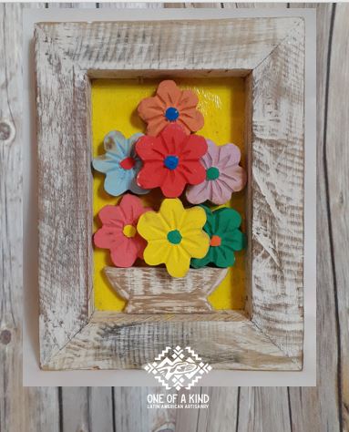 Small Wood Flower Artisanry / Small Yellow Flowers Wall Art